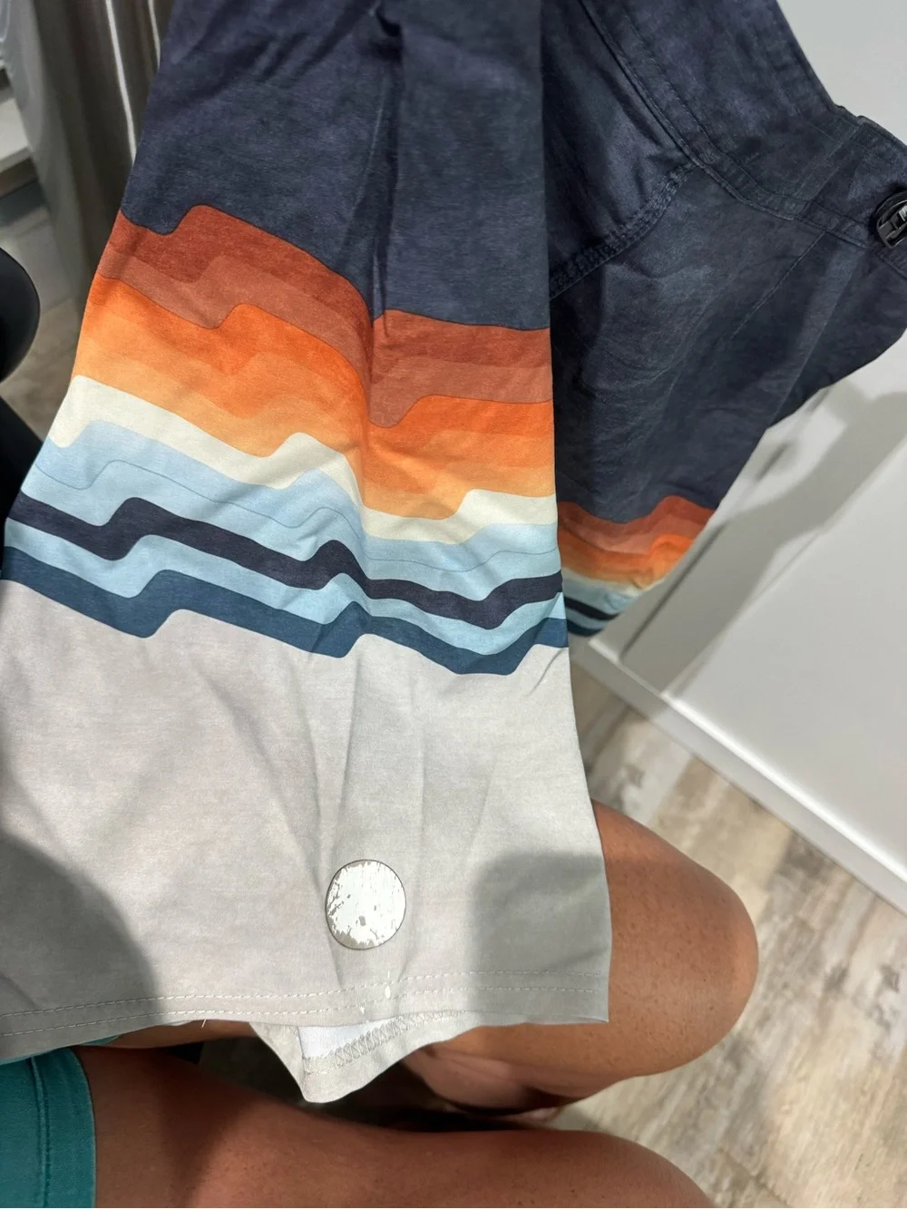 O'Neill Navy Orange Gray Wave Stripe Board Shorts